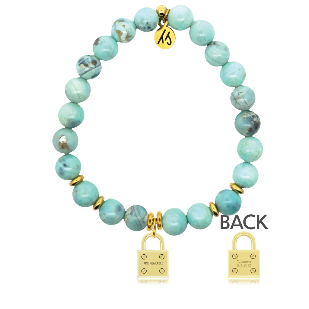 Gold Charm Collection - Robins Egg Agate Gemstone Bracelet with Unbreakable Gold Charm