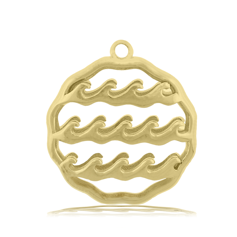 Gold Charm Collection - Robins Egg Agate Gemstone Bracelet with Waves of Life Gold Charm