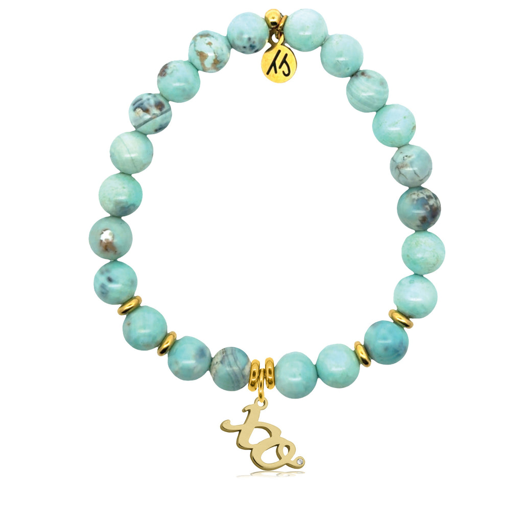 Gold Charm Collection - Robins Egg Agate Gemstone Bracelet with XO Gold Charm