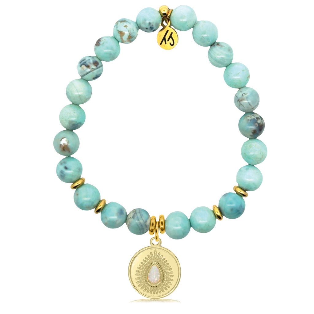 Gold Charm Collection - Robins Egg Agate Gemstone Bracelet with You're One of A Kind Gold Charm