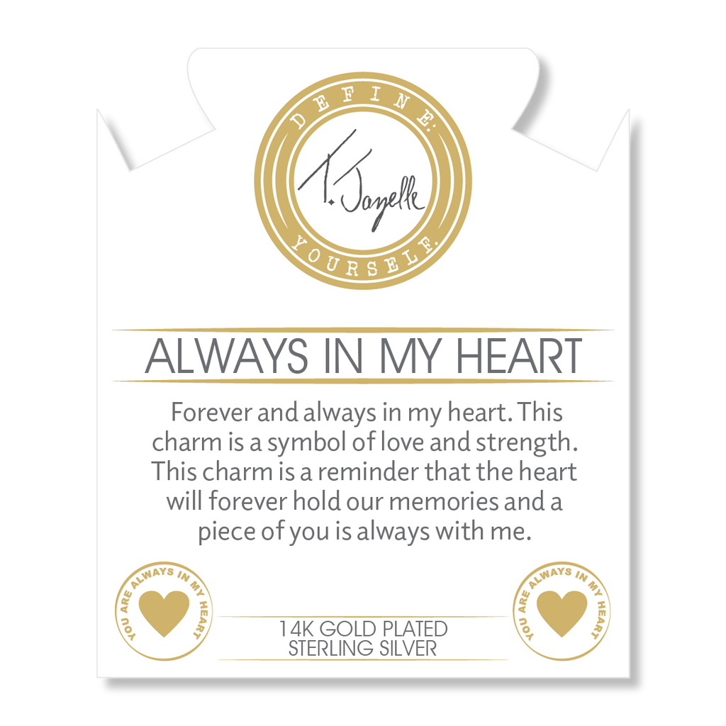 Gold Charm Collection - Sakura Agate Gemstone Bracelet with Always in my Heart Gold Charm