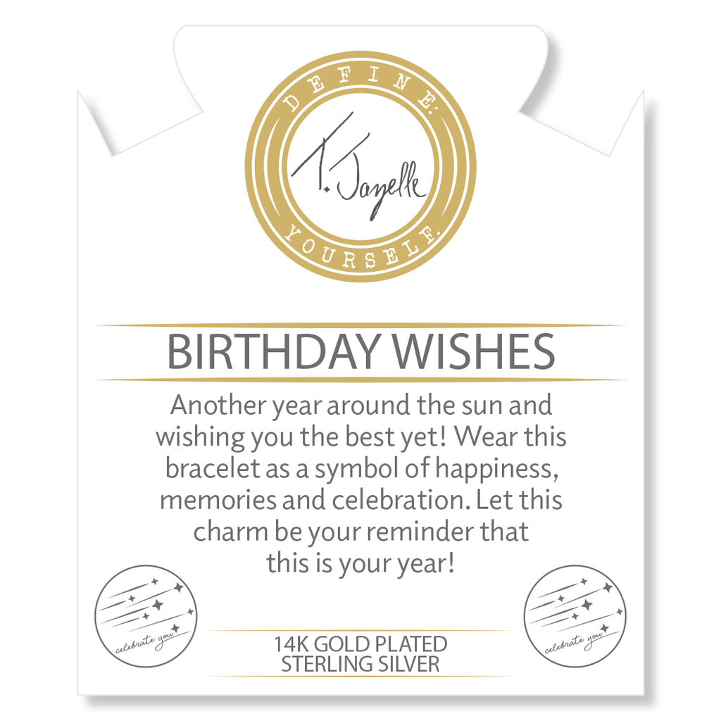 Gold Charm Collection - Sakura Agate Gemstone Bracelet with Birthday Wishes Gold Charm