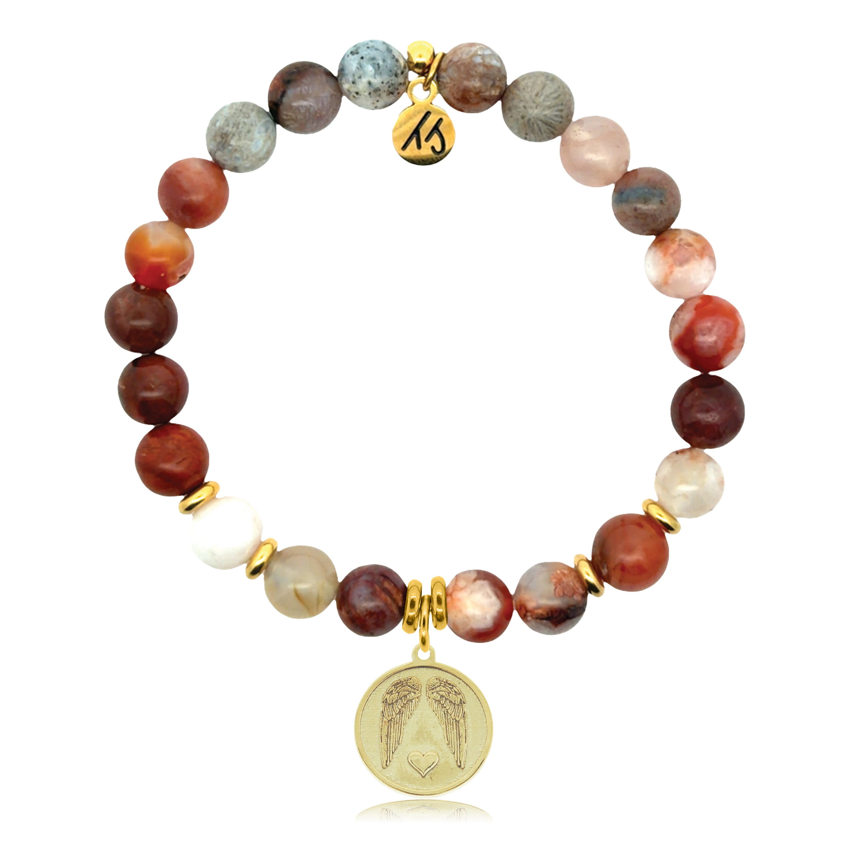 Gold Charm Collection - Sakura Agate Gemstone Bracelet with Guardian Gold Charm