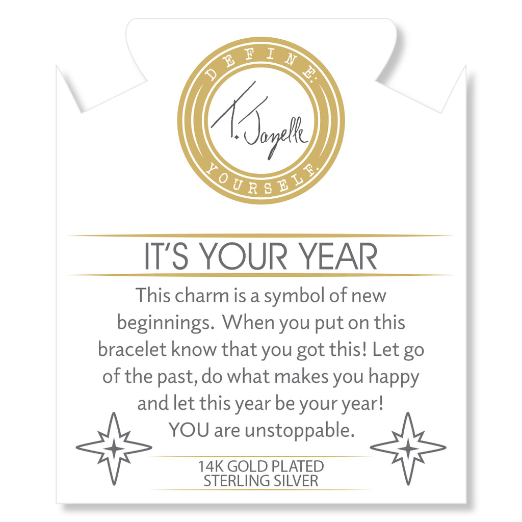 Gold Charm Collection - Sakura Agate Gemstone Bracelet with It's Your Year Gold Charm