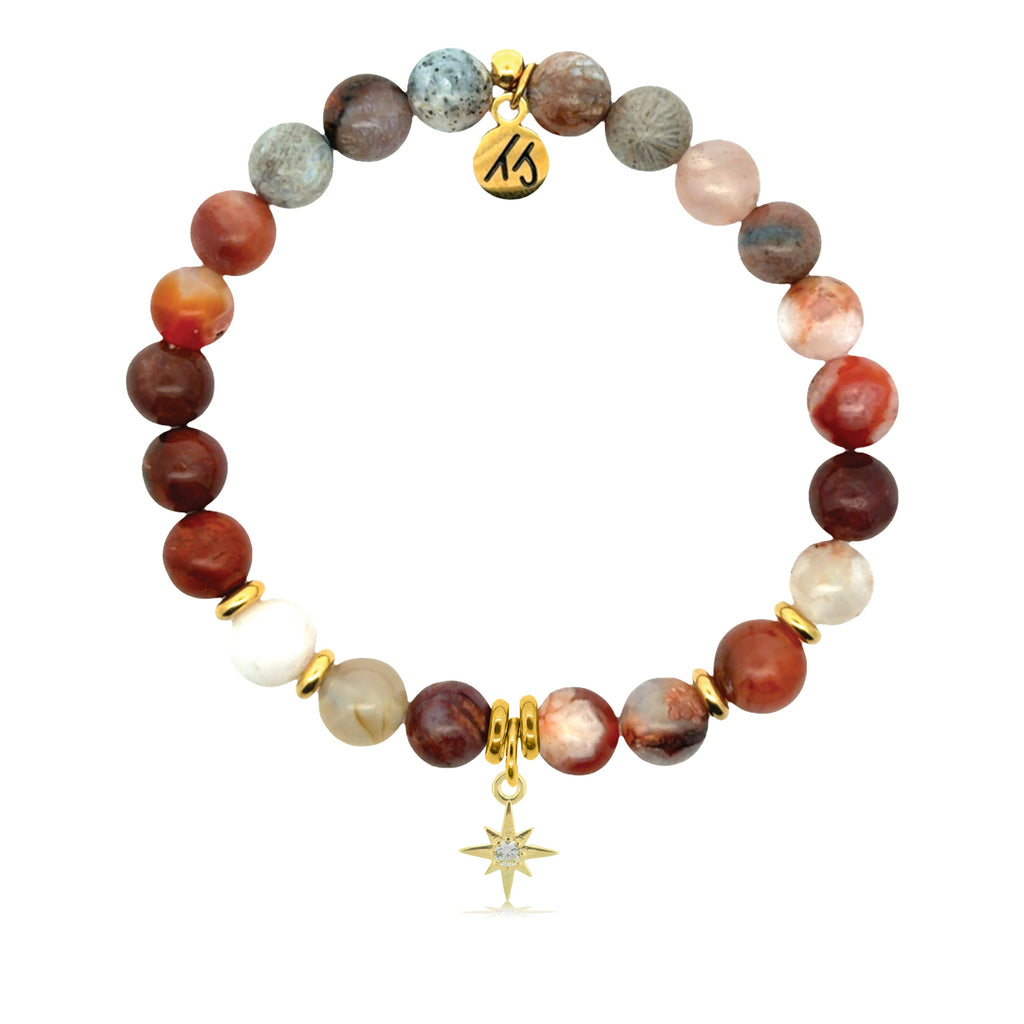 Gold Charm Collection - Sakura Agate Gemstone Bracelet with It's Your Year Gold Charm