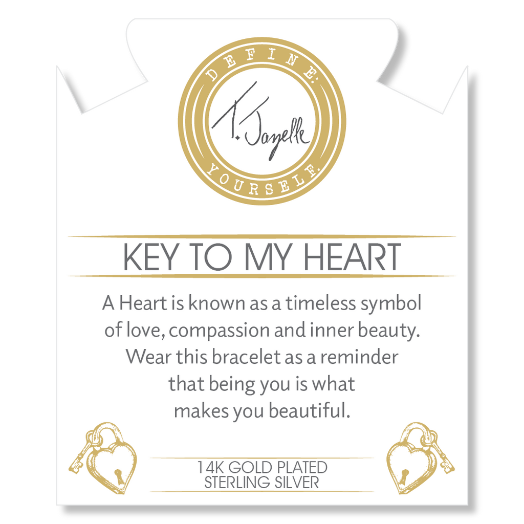 Gold Charm Collection - Sakura Agate Gemstone Bracelet with Key To My Heart Gold Charm