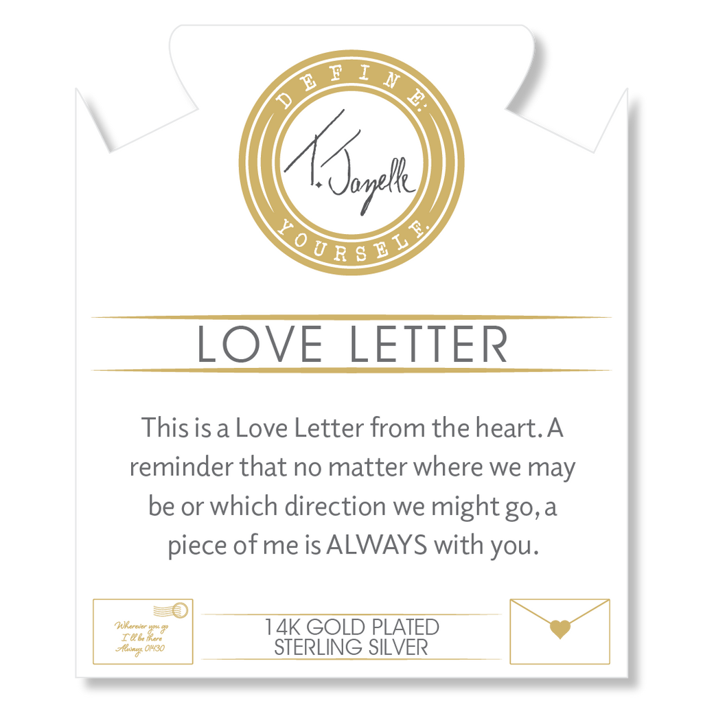 Gold Charm Collection - Sakura Agate Gemstone Bracelet with Love Letter Gold Charm