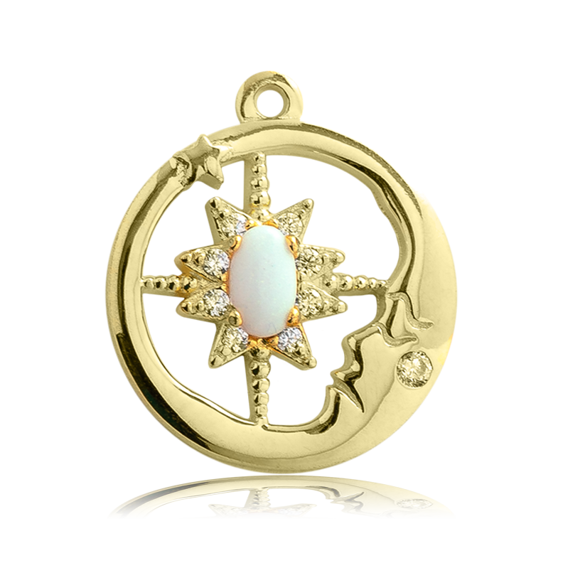 Gold Charm Collection - Sakura Agate Gemstone Bracelet with Moonlight Gold Charm