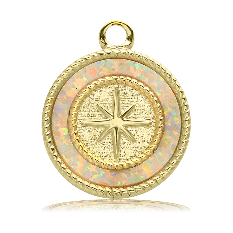 Gold Charm Collection - Sakura Agate Gemstone Bracelet with North Star Gold Charm