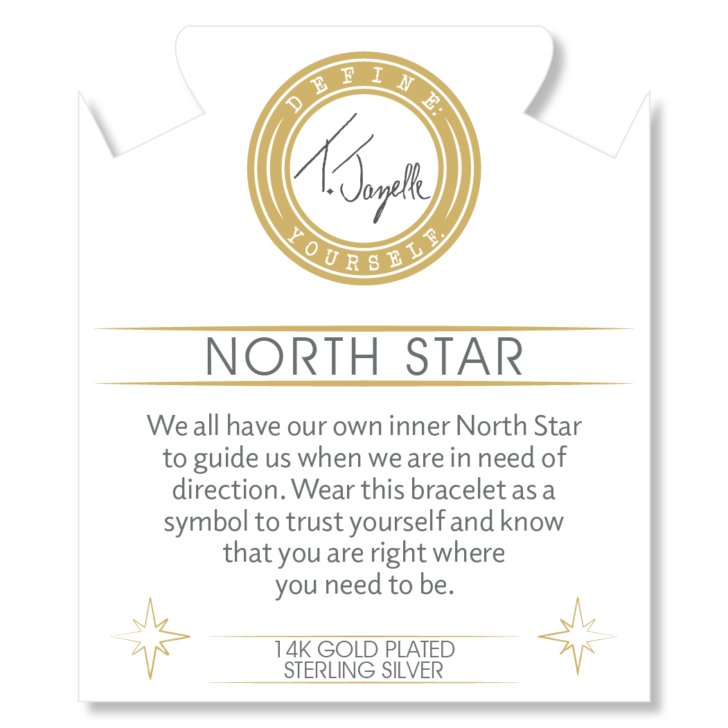 Gold Charm Collection - Sakura Agate Gemstone Bracelet with North Star Gold Charm