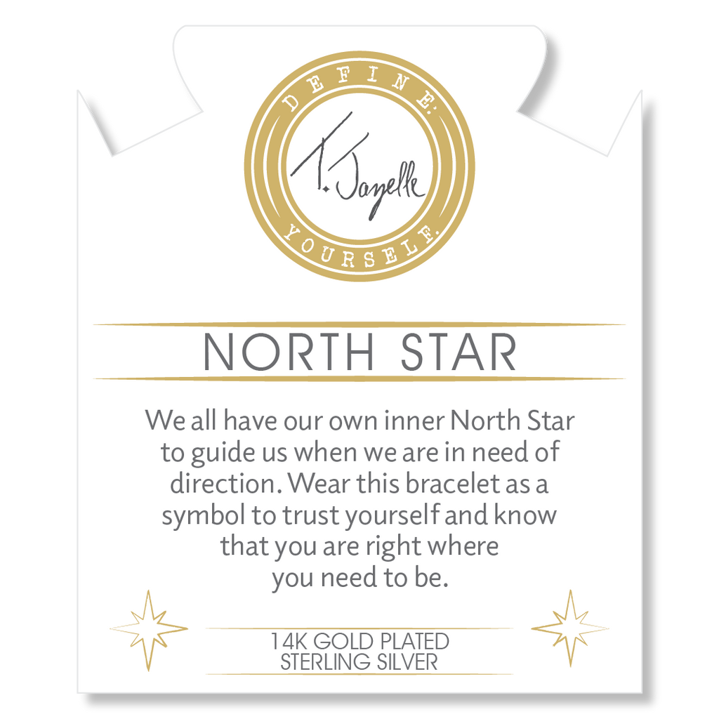 Gold Charm Collection - Sakura Agate Gemstone Bracelet with North Star Gold Charm