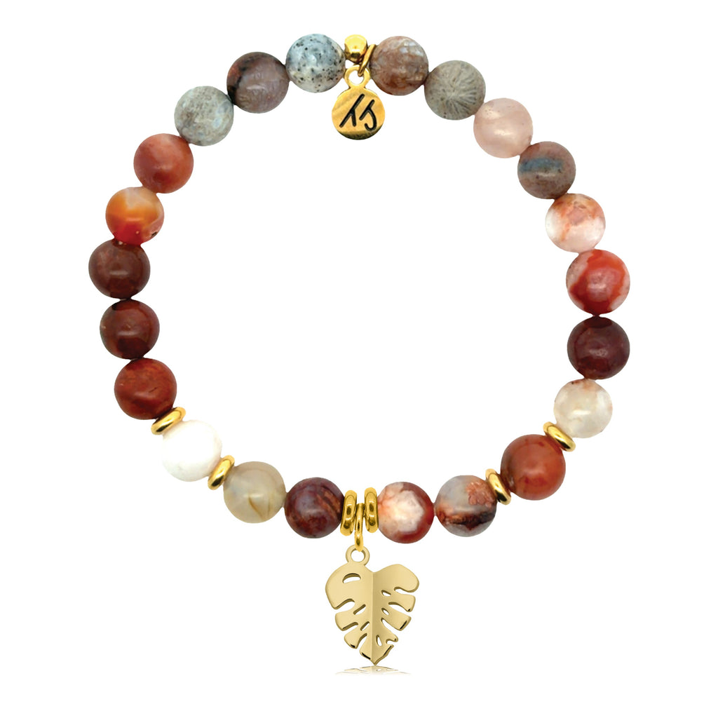 Gold Charm Collection - Sakura Agate Gemstone Bracelet with Paradise Gold Charm