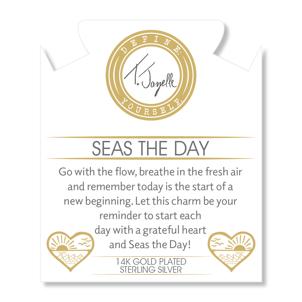 Gold Charm Collection - Sakura Agate Gemstone Bracelet with Seas The Day Gold Charm