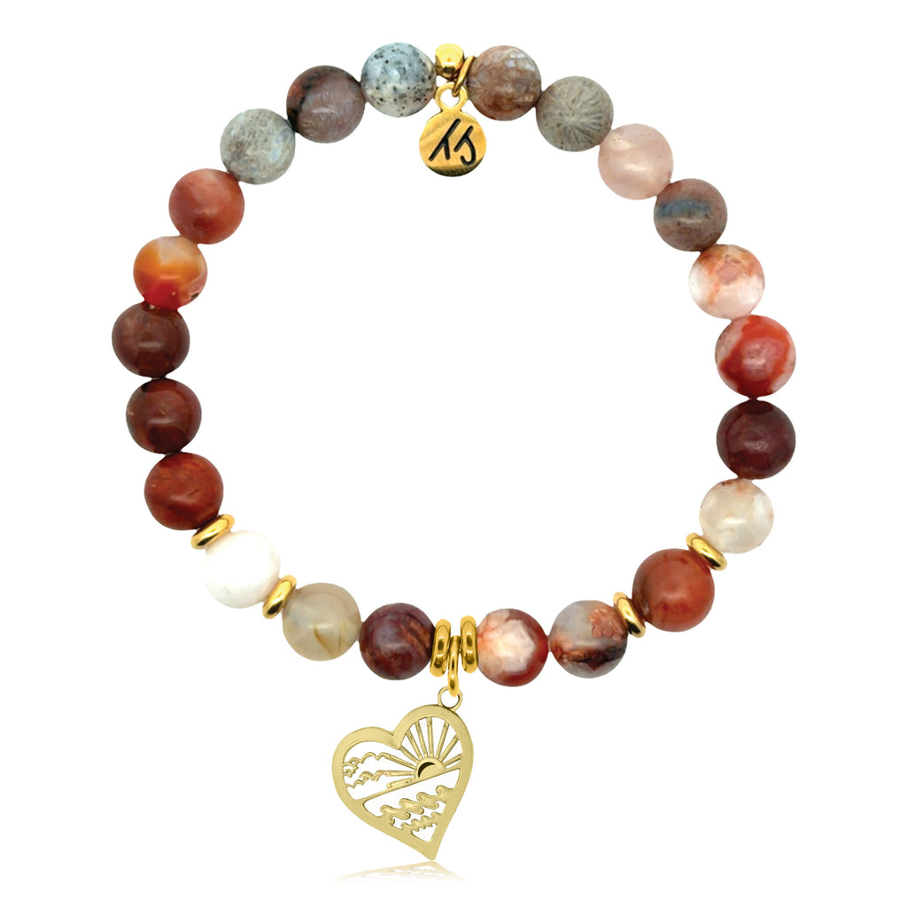Gold Charm Collection - Sakura Agate Gemstone Bracelet with Seas The Day Gold Charm