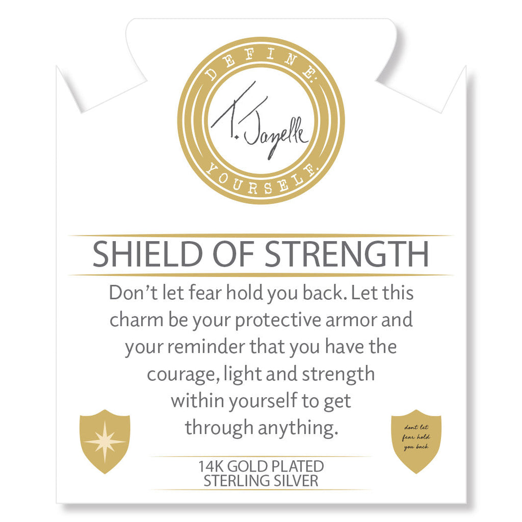 Gold Charm Collection - Sakura Agate Gemstone Bracelet with Strength Shield Gold Charm