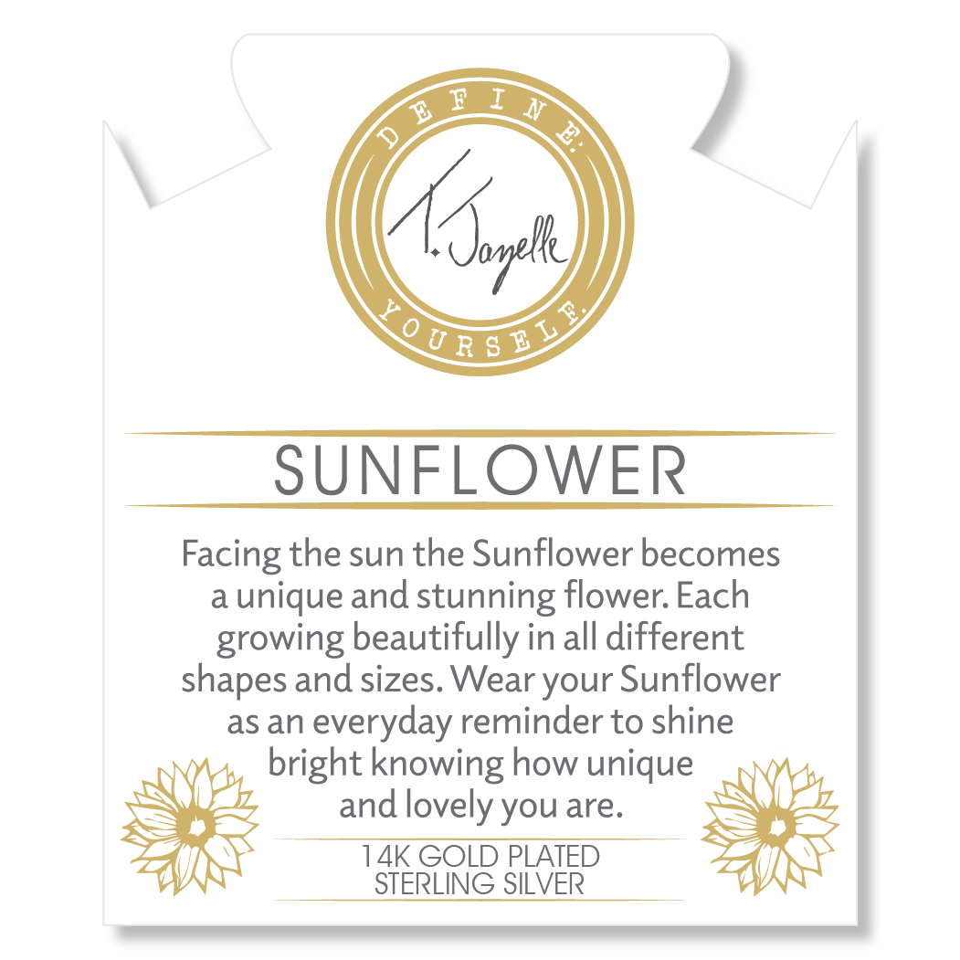 Gold Charm Collection - Sakura Agate Gemstone Bracelet with Sunflower Gold Charm