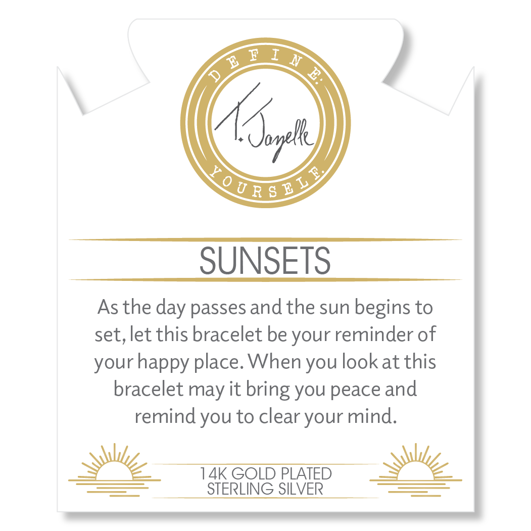 Gold Charm Collection - Sakura Agate Gemstone Bracelet with Sunsets Gold Charm