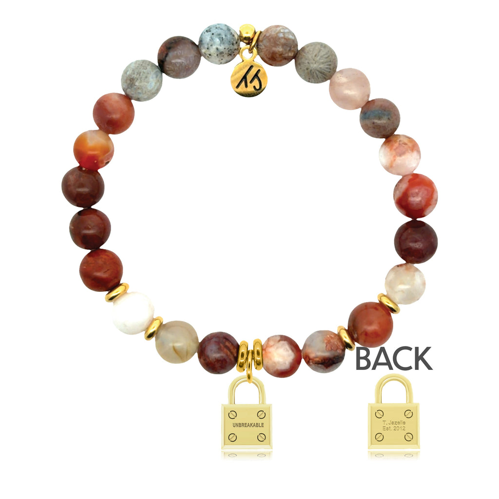 Gold Charm Collection - Sakura Agate Gemstone Bracelet with Unbreakable Gold Charm
