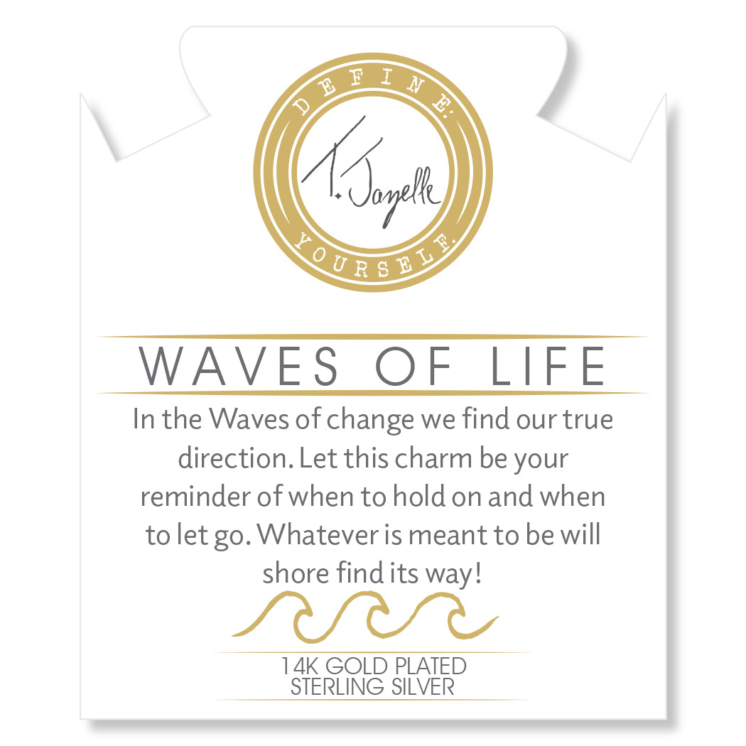 Gold Charm Collection - Sakura Agate Gemstone Bracelet with Waves of Life Gold Charm