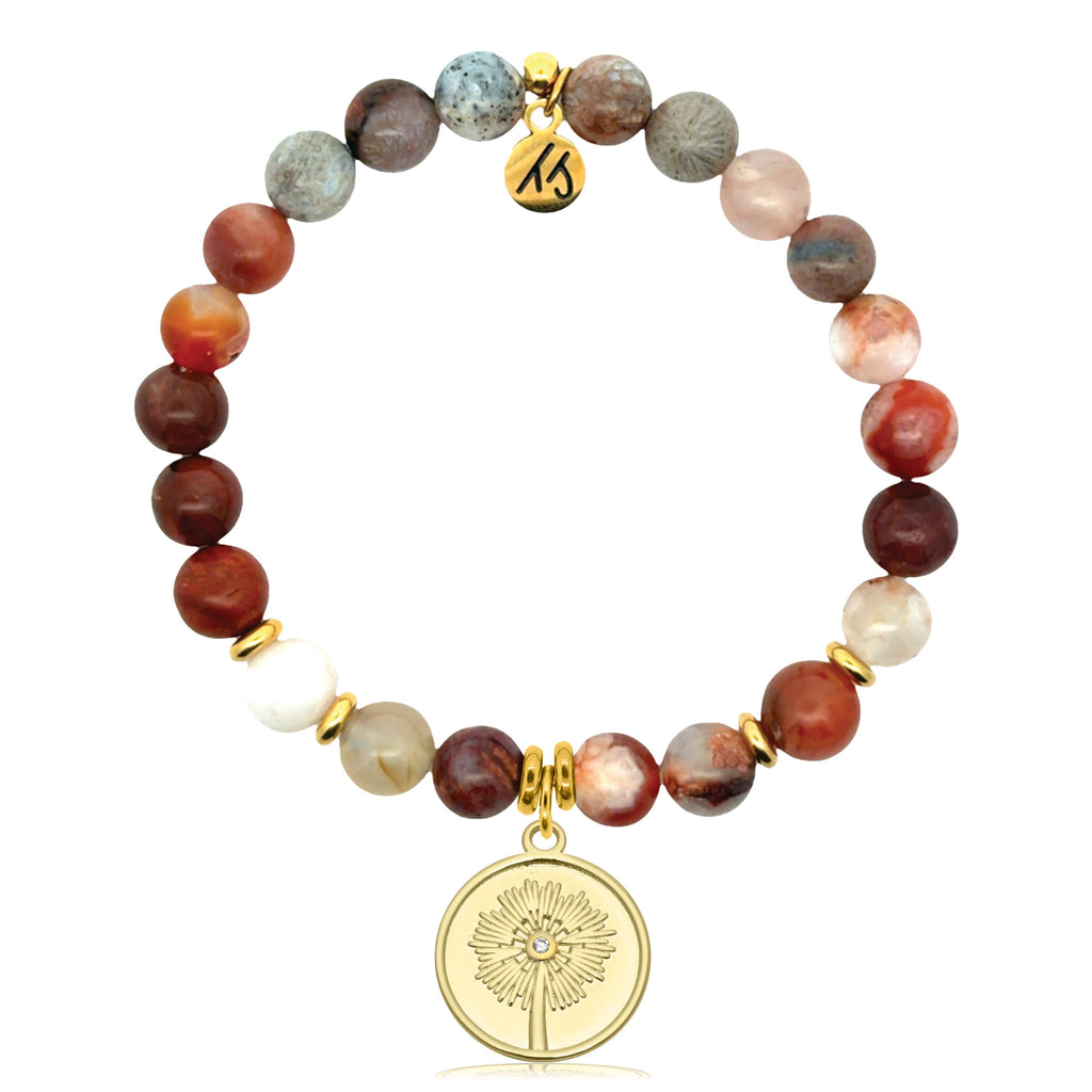Gold Charm Collection - Sakura Agate Gemstone Bracelet with Wish Gold Charm