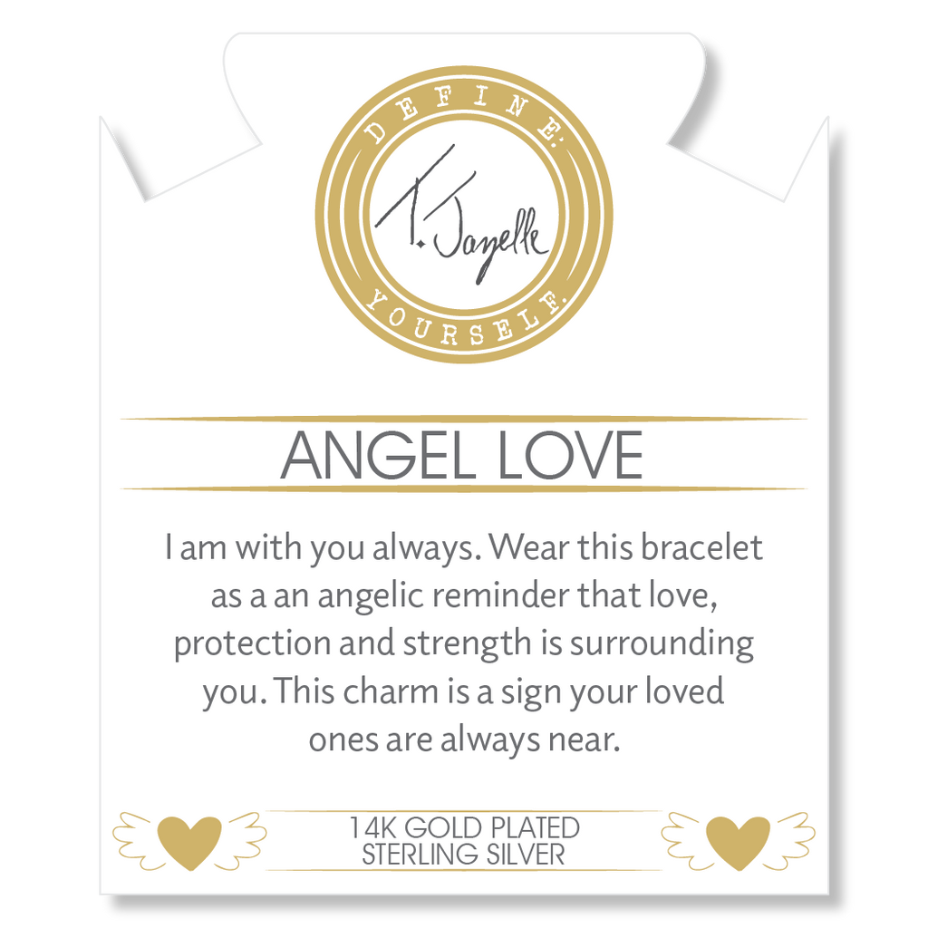 Gold Charm Collection - Sky Blue Jade Gemstone Bracelet with Angel Love Charm