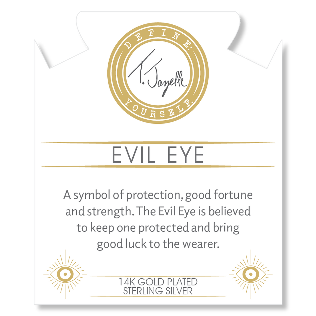 Gold Charm Collection - Sky Blue Jade Gemstone Bracelet with Evil Eye Gold Charm