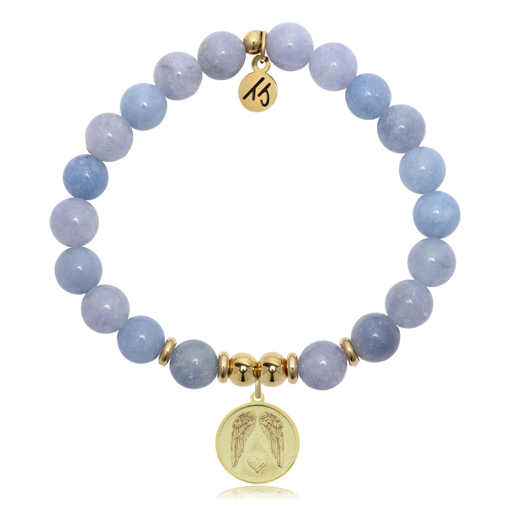 Gold Charm Collection - Sky Blue Jade Gemstone Bracelet with Guardian Gold Charm