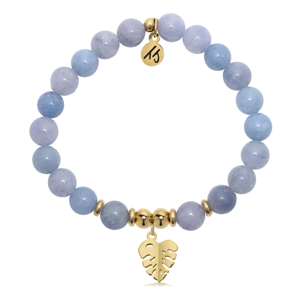 Gold Charm Collection - Sky Blue Jade Gemstone Bracelet with Paradise Gold Charm