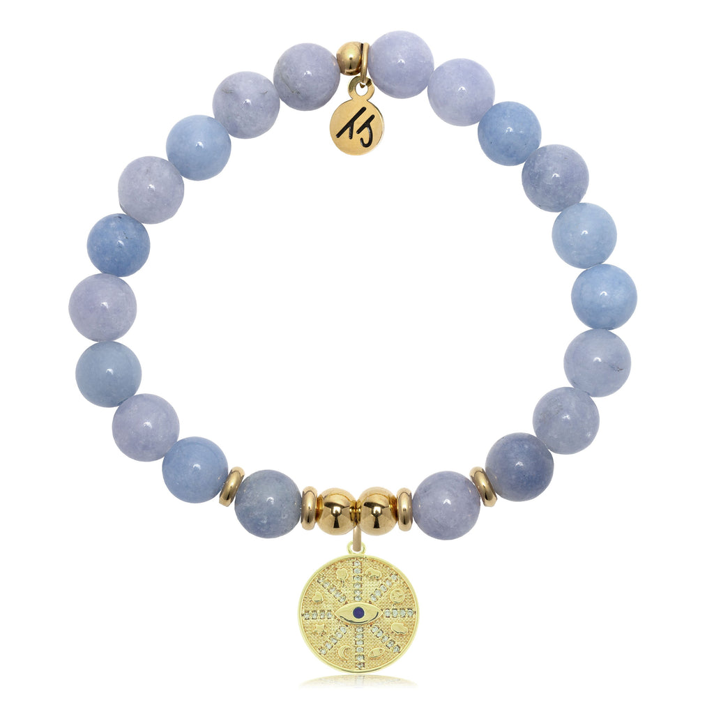 Gold Charm Collection - Sky Blue Jade Gemstone Bracelet with Protection Gold Charm