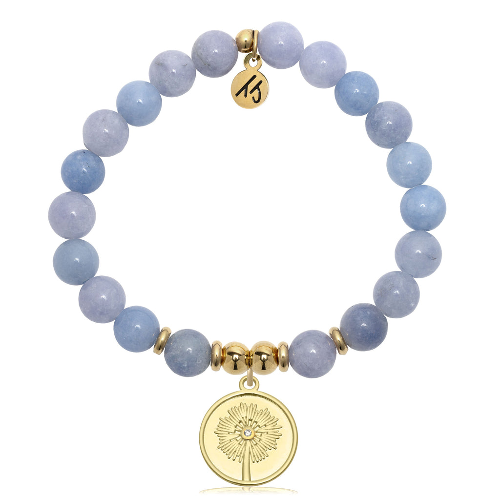 Gold Charm Collection - Sky Blue Jade Gemstone Bracelet with Wish Gold Charm