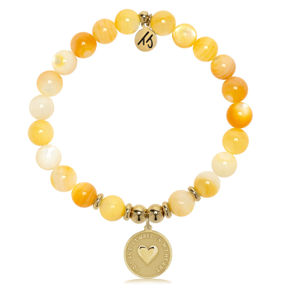 Gold Charm Collection - Yellow Shell Gemstone Bracelet with Always in My Heart Gold Charm