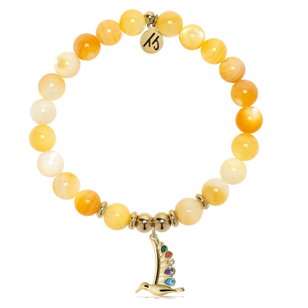 Gold Charm Collection - Yellow Shell Gemstone Bracelet with Hummingbird Gold Charm