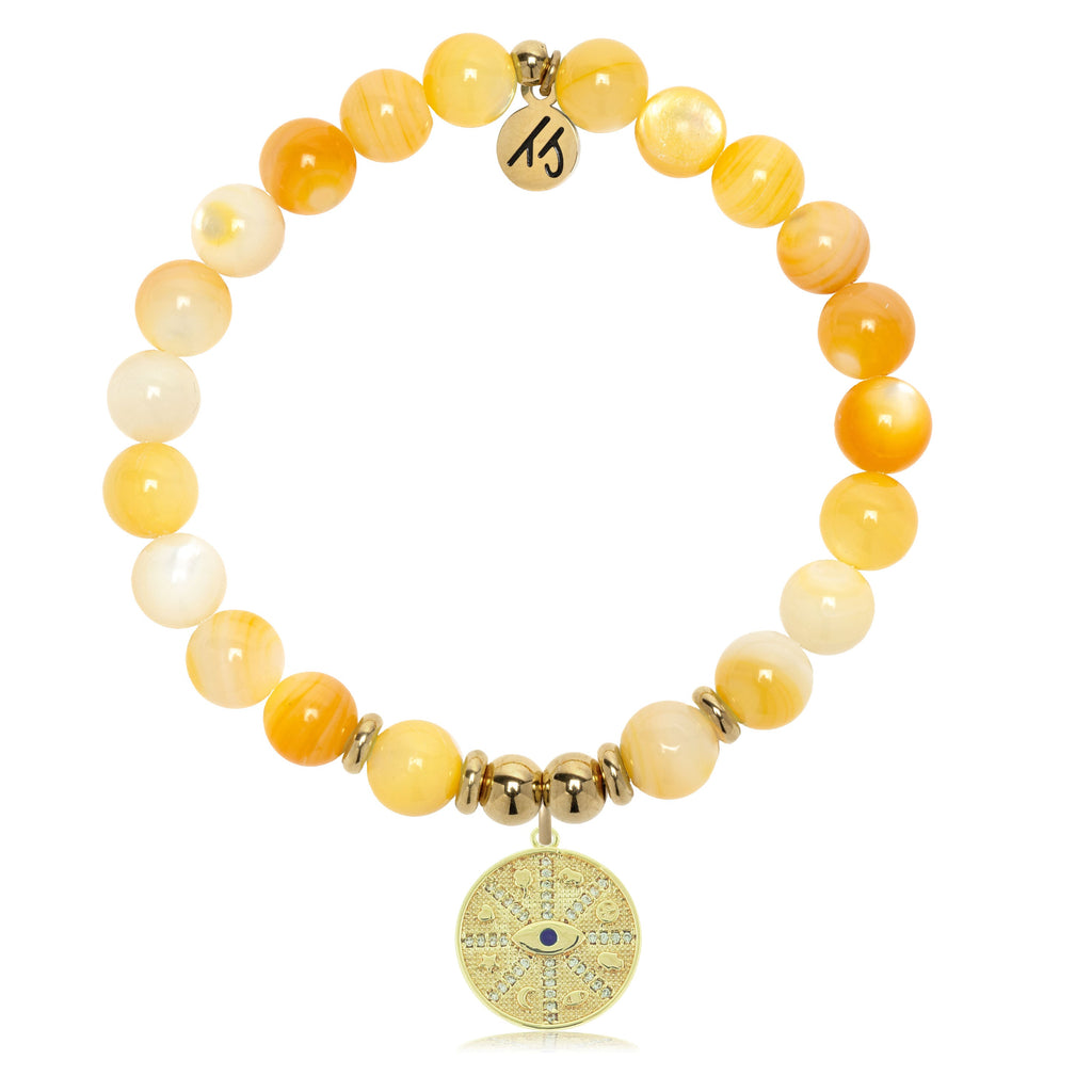 Gold Charm Collection - Yellow Shell Gemstone Bracelet with Protection Gold Charm