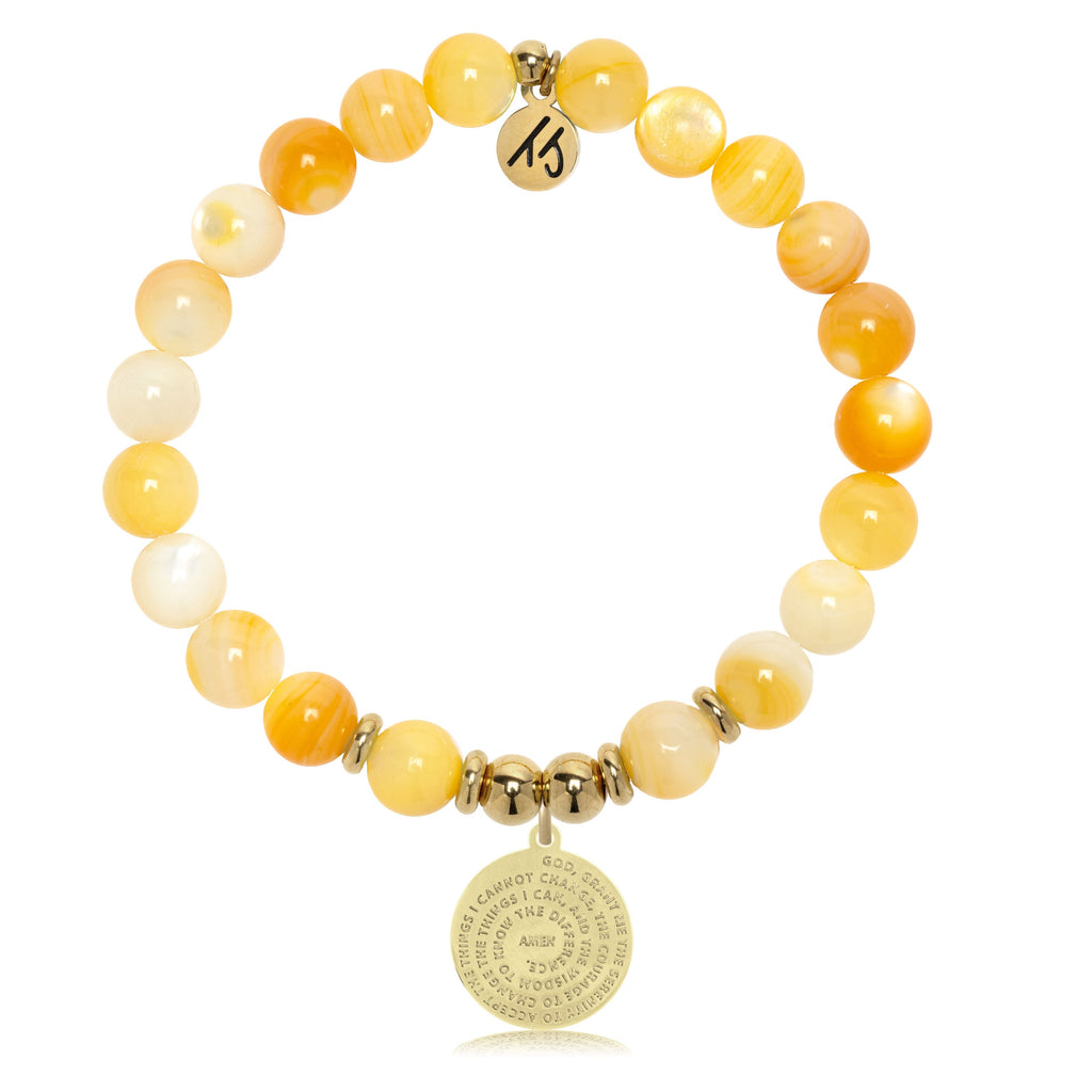 Gold Charm Collection - Yellow Shell Gemstone Bracelet with Serenity Prayer Gold Charm