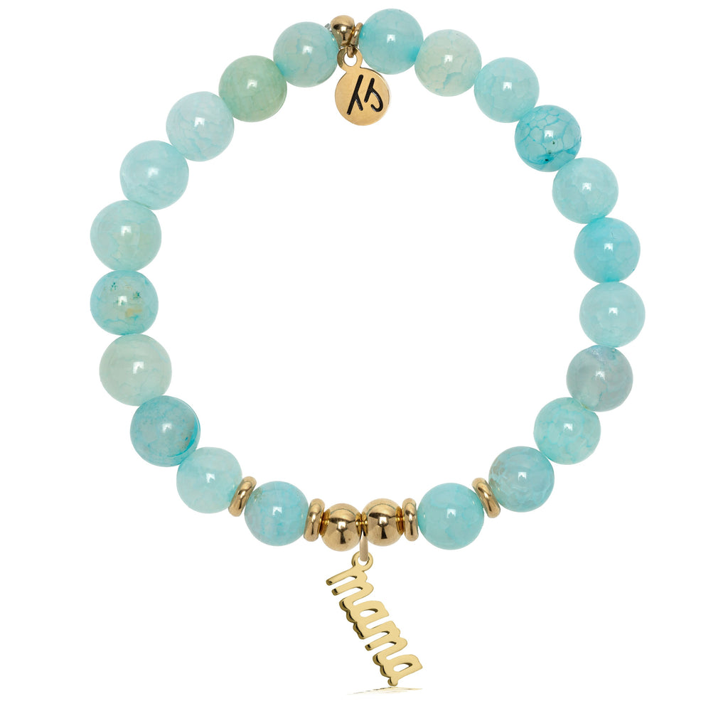 Gold Collection - Aqua Fire Agate Gemstone Bracelet with Mama Charm