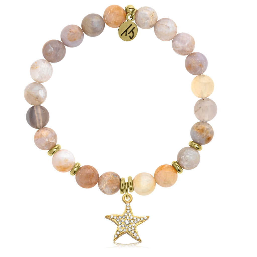 Gold Collection - Australian Agate Gemstone Bracelet with Starfish Gold Charm