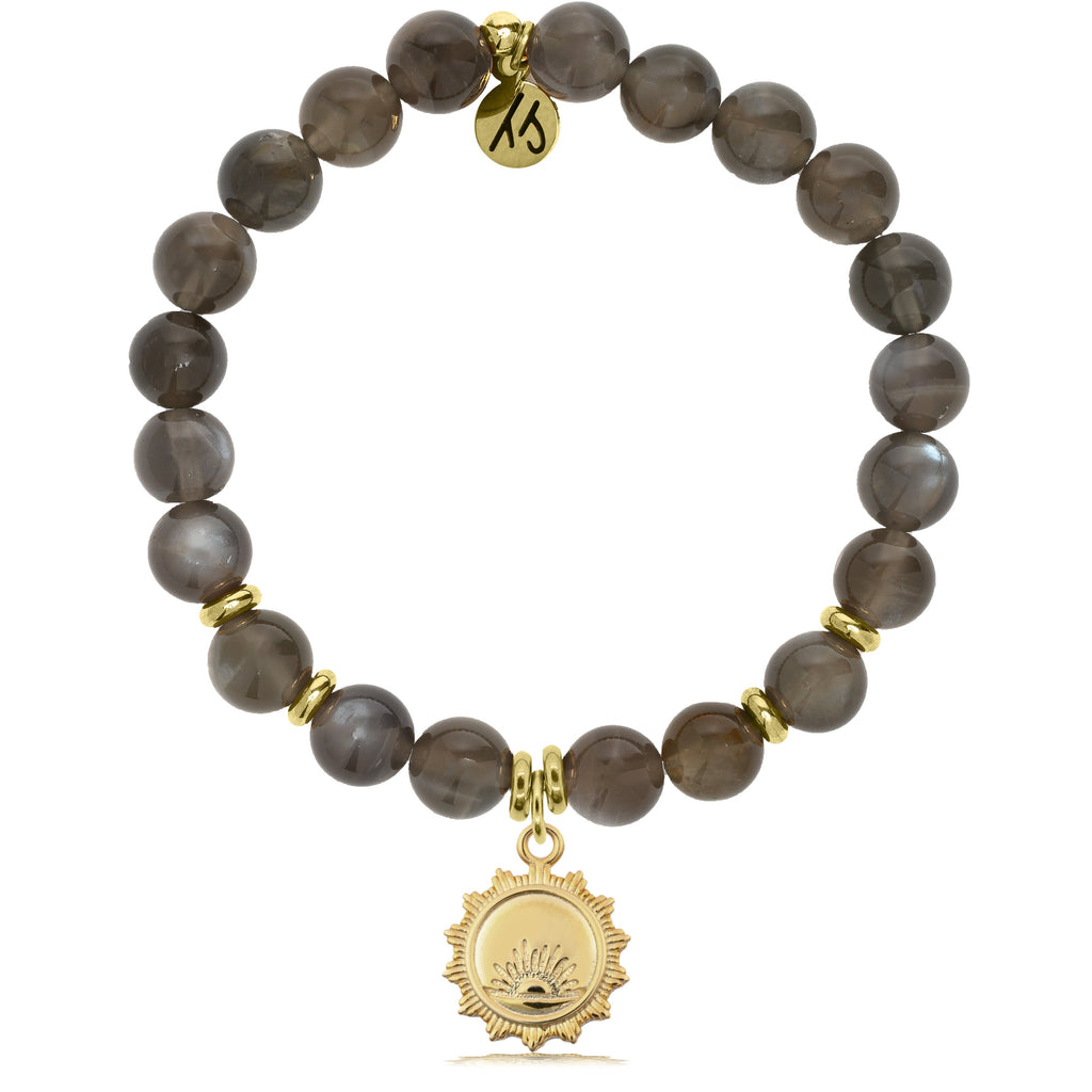 Gold Collection - Black Moonstone Stone Bracelet with Sunsets Gold Charm