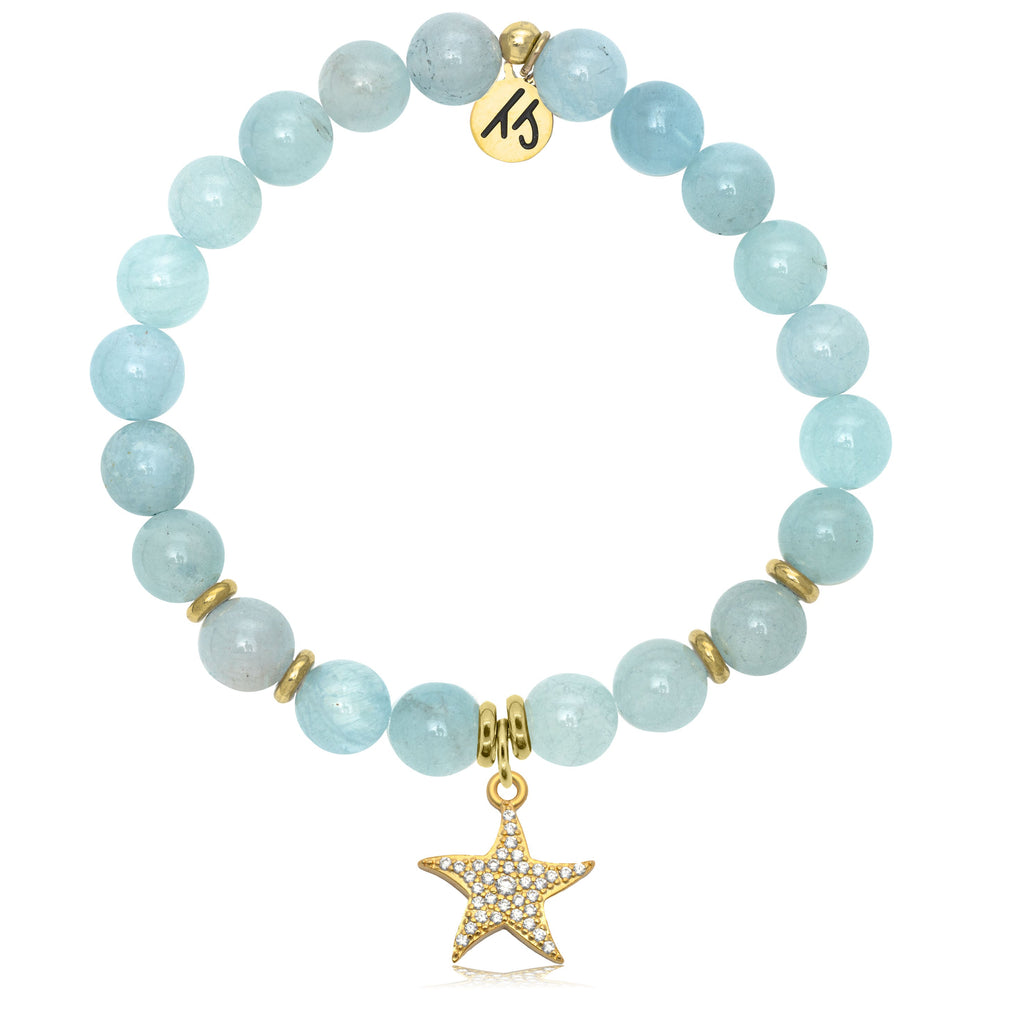 Gold Collection - Blue Aquamarine Gemstone Bracelet with Starfish Gold Charm