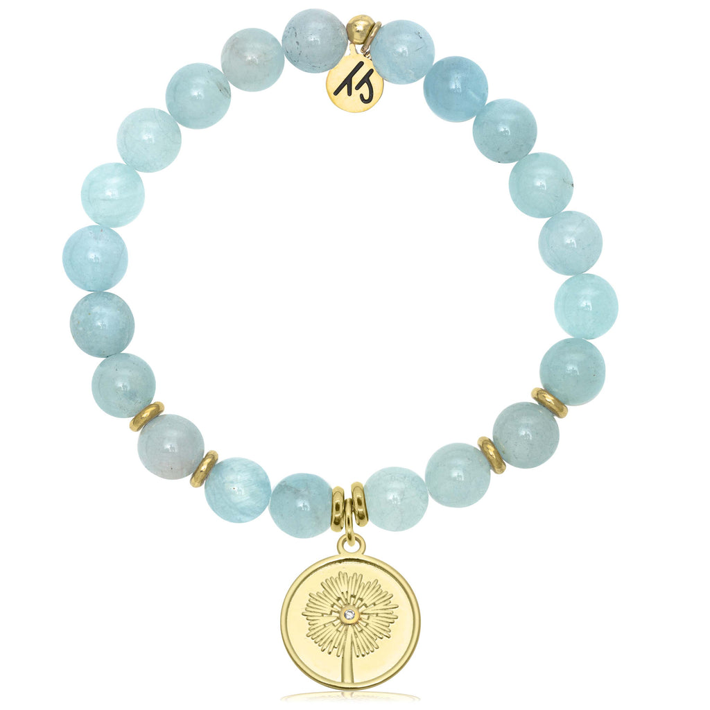 Gold Collection - Blue Aquamarine Gemstone Bracelet with Wish Gold Charm