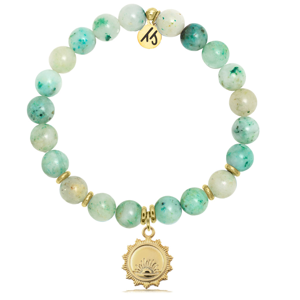 Gold Collection - Caribbean Quartzite Stone Bracelet with Sunsets Gold Charm