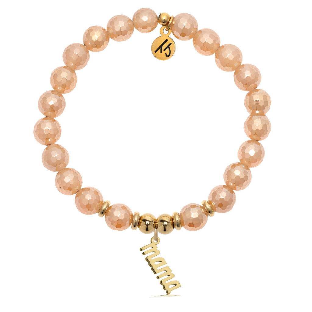 Gold Collection - Champagne Agate Gemstone Bracelet with Mama Charm