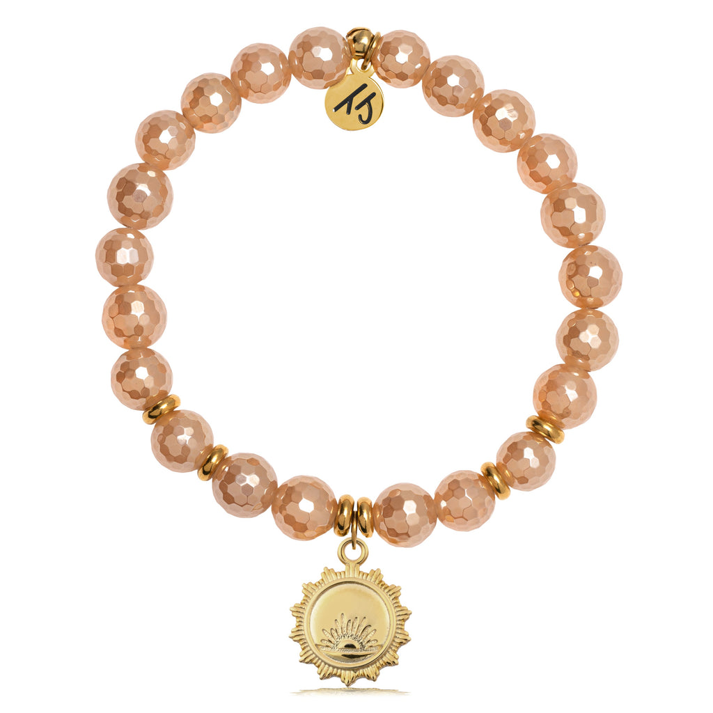 Gold Collection - Champagne Agate Stone Bracelet with Sunsets Gold Charm