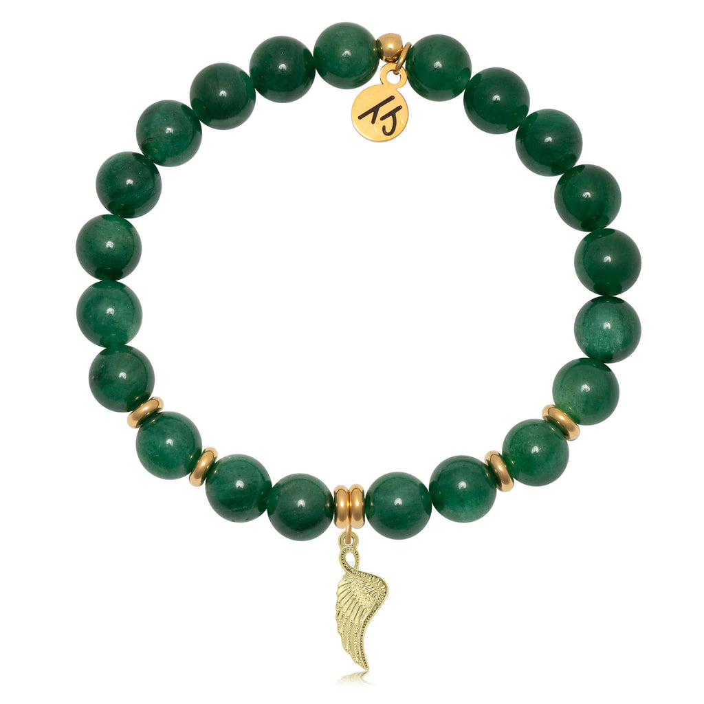 Gold Collection - Green Kyanite Gemstone Bracelet with Angel Blessings Gold Charm
