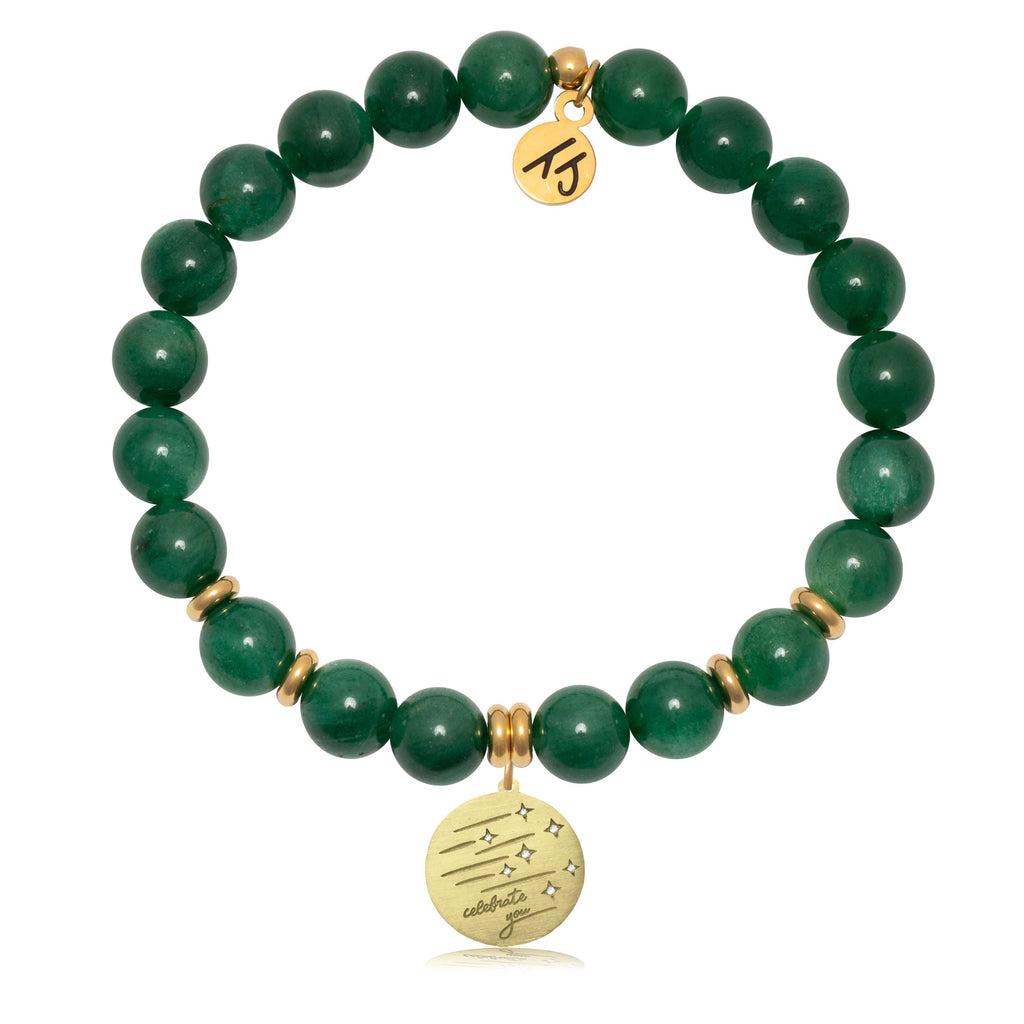 Gold Collection - Green Kyanite Gemstone Bracelet with Birthday Wishes Gold Charm