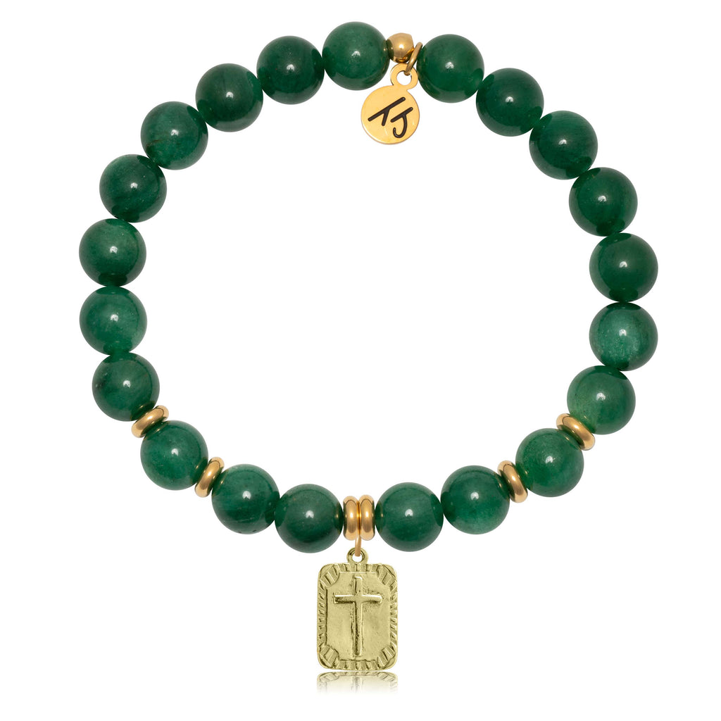 Gold Collection - Green Kyanite Gemstone Bracelet with Cross Gold Charm