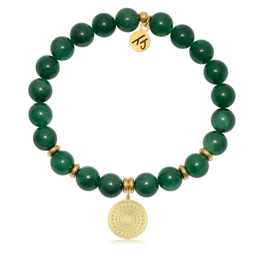 Gold Collection - Green Kyanite Gemstone Bracelet with Family Circle Gold Charm