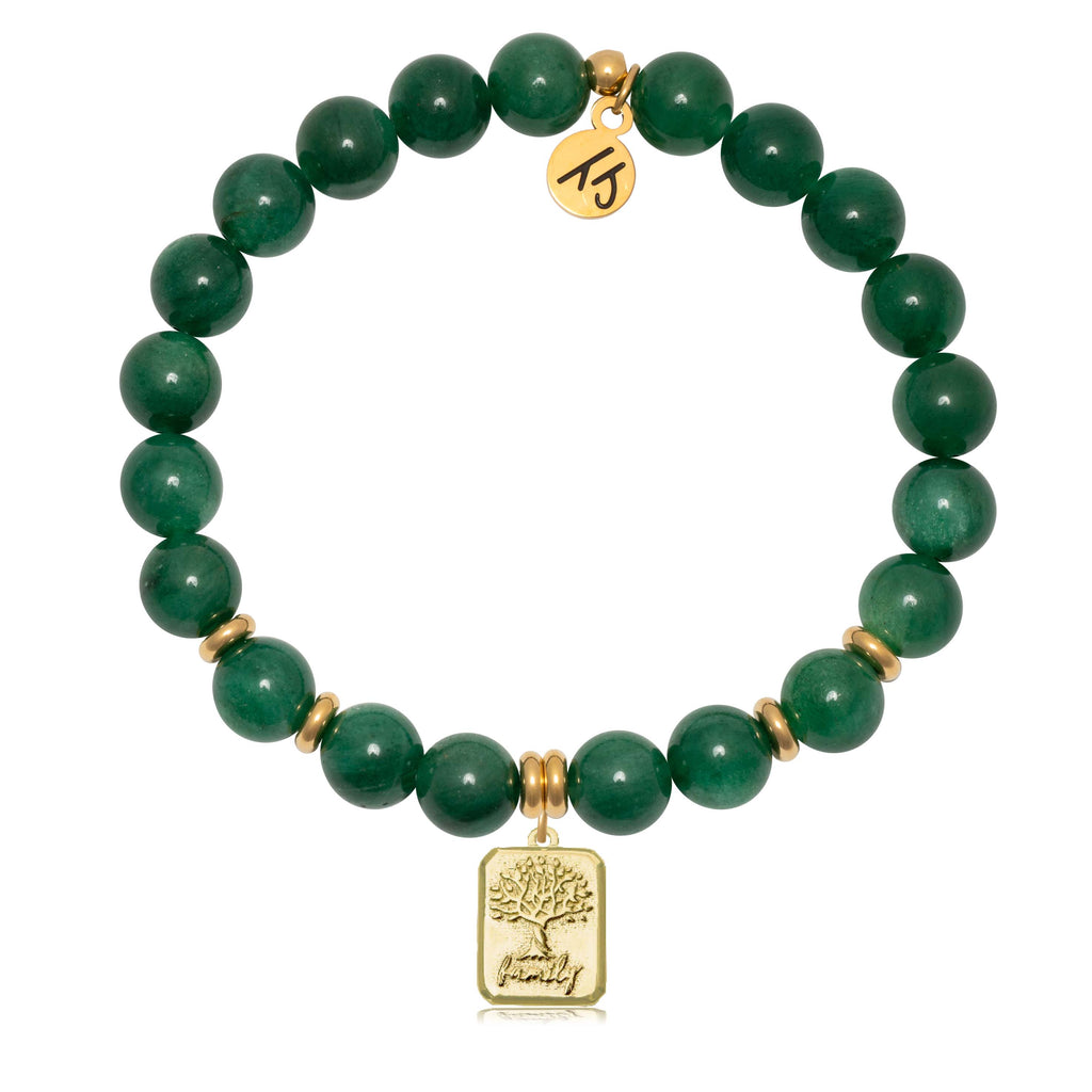 Gold Collection - Green Kyanite Gemstone Bracelet with Family Tree Gold Charm
