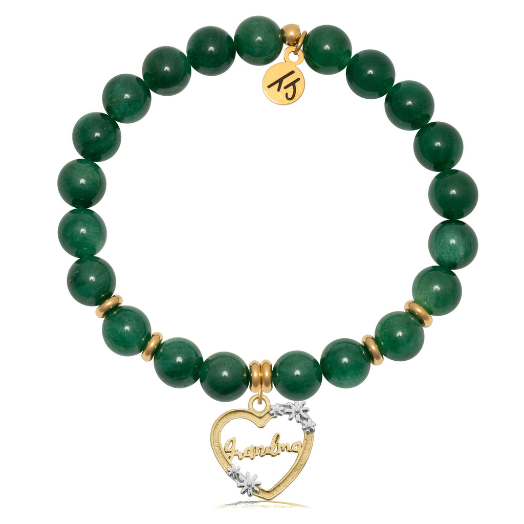 Gold Collection - Green Kyanite Gemstone Bracelet with Heart Grandma Charm