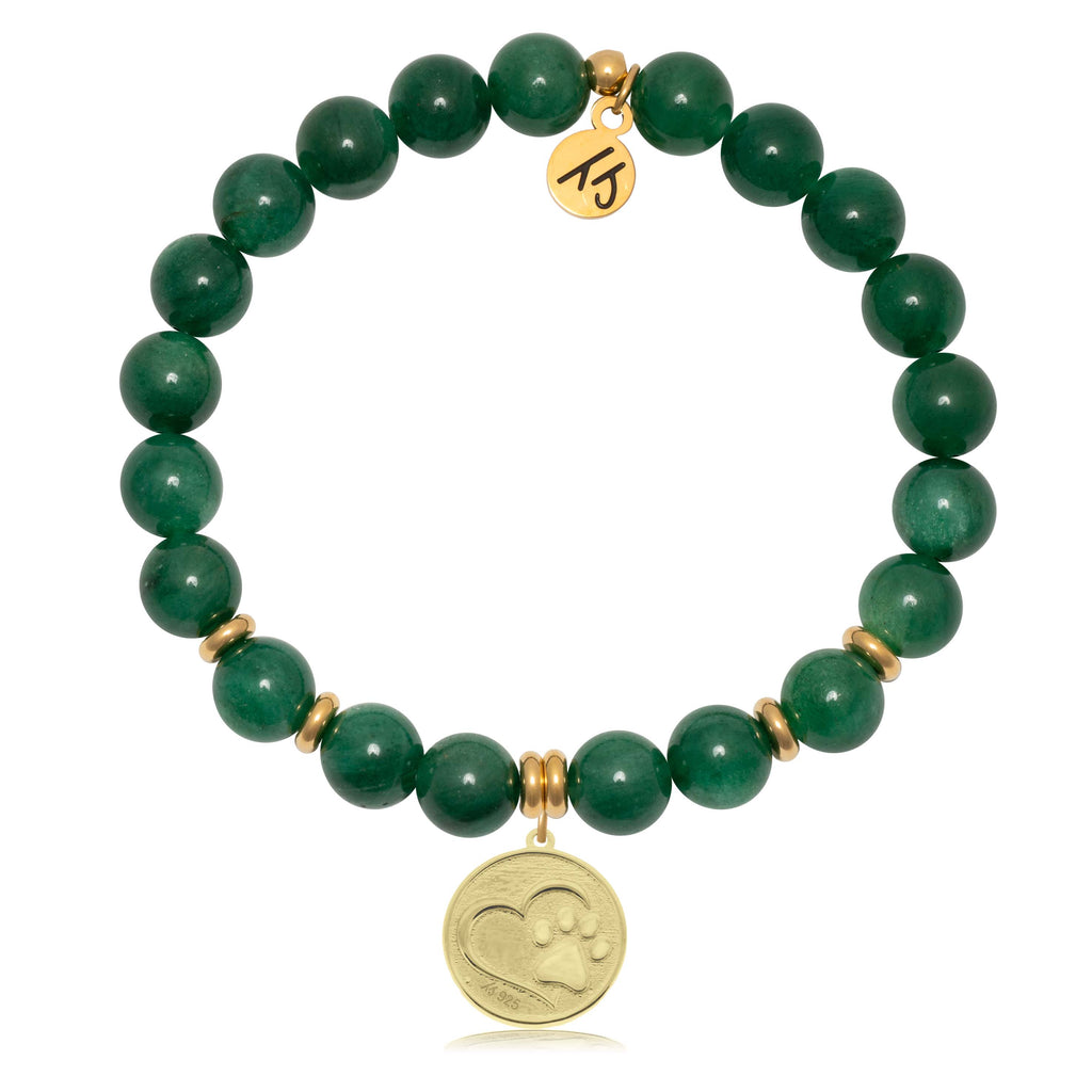 Gold Collection - Green Kyanite Gemstone Bracelet with Paw Print Charm