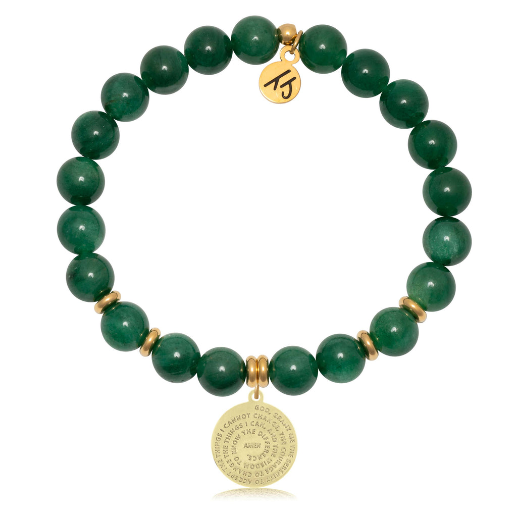 Gold Collection - Green Kyanite Gemstone Bracelet with Serenity Prayer Charm